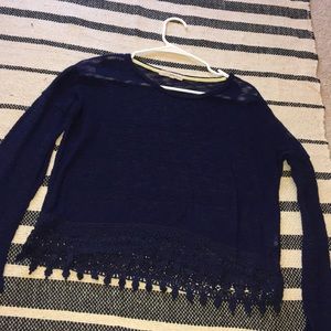 Navy top with lace detail